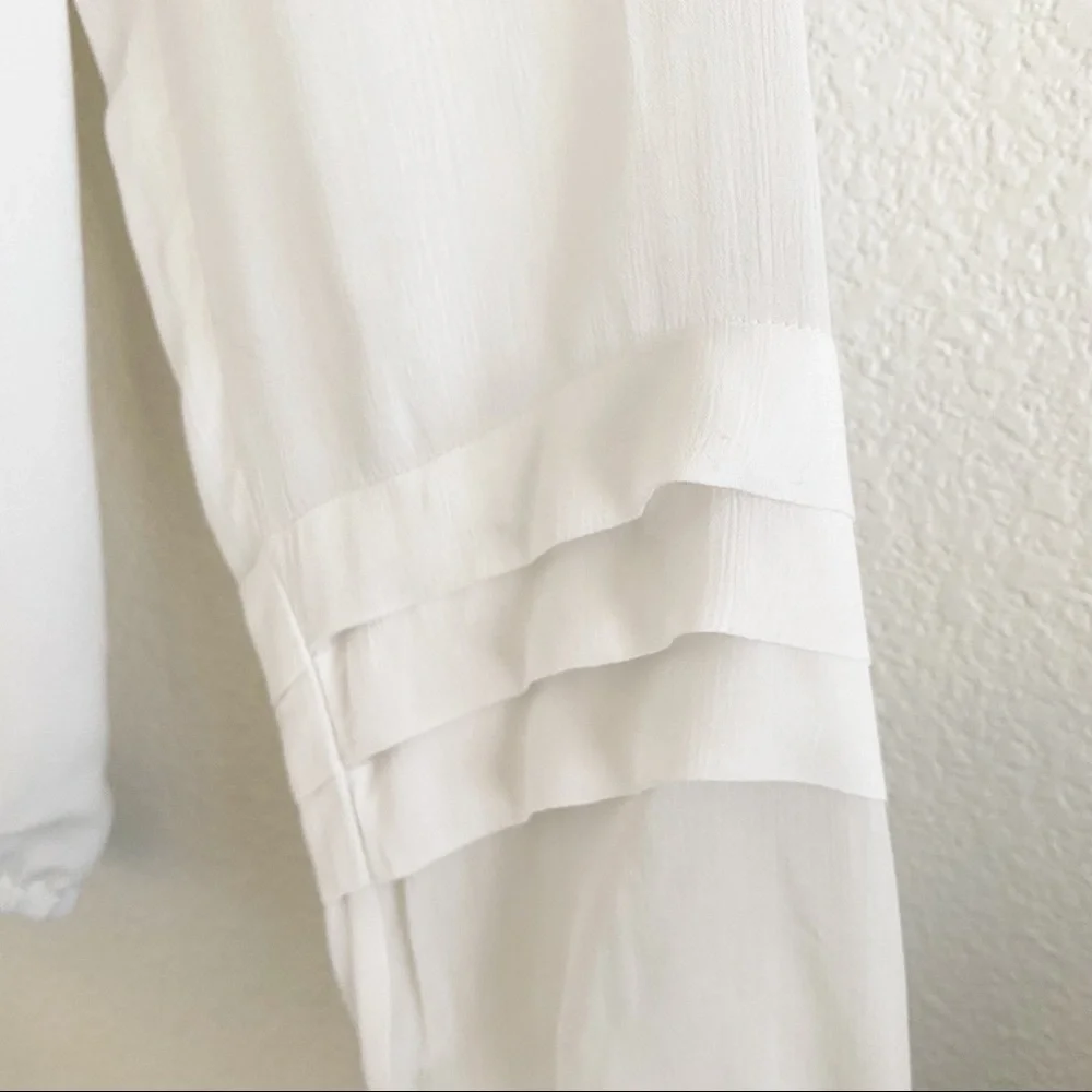 Ramy Brook White Silk Puff Sleeve Peasant Blouse Wooden Beaded Tassel XS - Picture 5 of 8